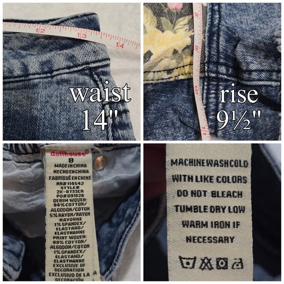 Dollhouse Floral Patch Denim Shorts 8 – Frayed Hem Blue Jean Summer Vibes EUC - Picture 6 of 7